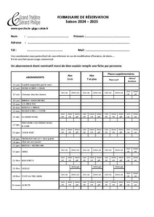Formulaire De Réservation Saison 24 25
