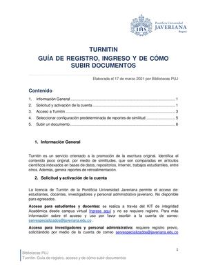 Turnitin Guía De Registro Puj Cuenta Nativa 2022