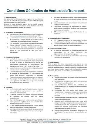 Tmv Conditions Générales De Vente Et De Transport