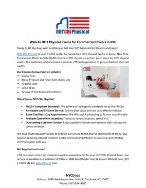 Walk In Dot Physical Exams For Commercial Drivers Nyc