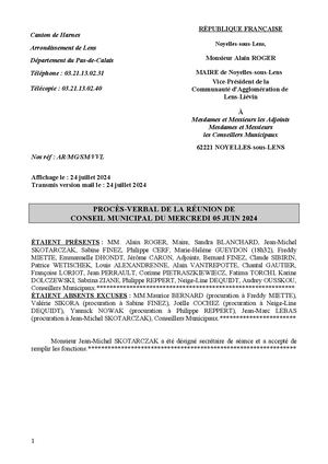 Procés-verbal de la réunion de Conseil Municipal du 05 juin 2024
