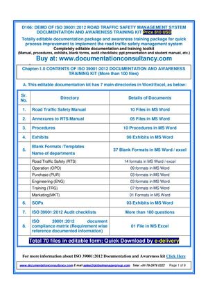 Editable ISO 39001 Documents with Manual, SOPs, Procedures, Audit checklist