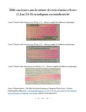 Bibles anciennes sans la variante des trois témoins célestes