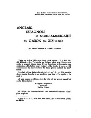 Anglais, Espagnoles Et Nord-Americains Au Gabon, Par R. Reynard Et Abbé Raponda Walker, In: Institut D'Etudes Centrafricaines Num. 12, 1956, Pp. 253-279. Archives Privées CSSP, 2D74. 1a1