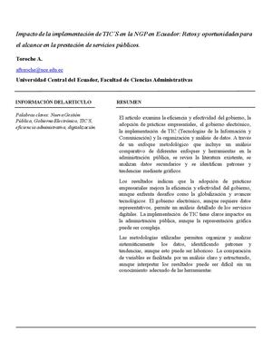 Publicación 8 - Impacto de la implementación de TIC´S en la NGP en Ecuador: Retos y oportunidades para el alcance en la prestación de servicios públicos.