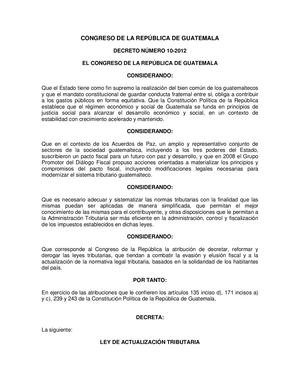 Decreto 10 2012 Ley Actualizacion Tributaria