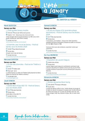 Agenda de la semaine du 29 juillet au 04 août 2024