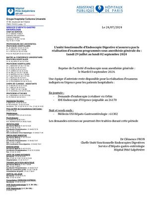 Fermeture Endoscopie Digestive Ete 2024