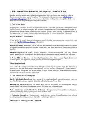 A Look at the Grilled Restaurant in Loughton - Aura Grill & Bar