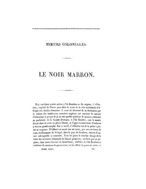 Moeurs Coloniales, Le Noir Marron. Par Victor Charlier, In: Revue De Paris, 1831