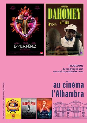 Programme du cinéma l'Alhambra à Marseille du 23 août au 24 septembre