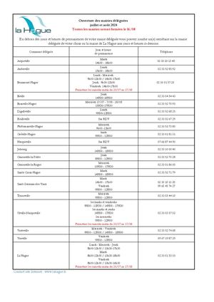 Horaires mairies déléguées