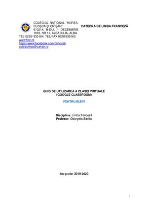 Ghid de utilizarea a clasei virtuale  (Google Classroom): pentru elevi