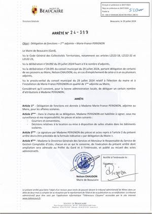 Parution Des Actes Administratifs 29 Juillet (Arrêtés)