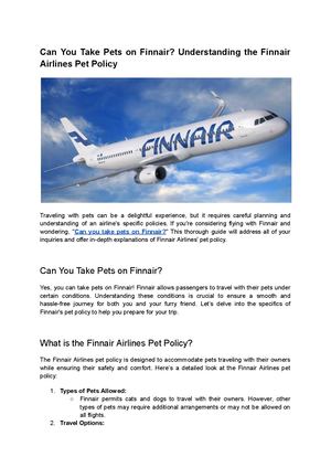 What is the Finnair Airlines Pet Policy?