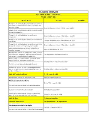 Calendario Académico Marzo 2024