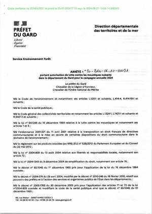 Arrête 30 2024 06 10 00031 Du 10 06 2024 Portant Autorisation De Lutte Contre Les Moustiques Nuisants