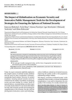 Britchenko I. The Impact of Globalization on Economic Security and Innovative Public Management Tools for the Development of Strategies for Ensuring the Spheres of National Security/ Kateryna Blishchuk, Pavlo Slisar, Roman Pasichnyi, Igor Britchenko, Olek