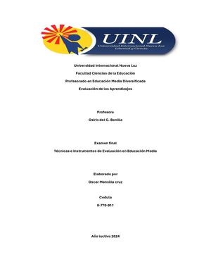 Examen Final Evaluacion De Los Aprendizajes