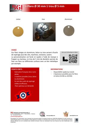 Fiche Technique Flans Diametre30mm Trou5mm