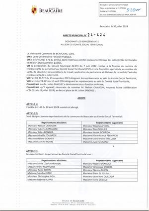 Parution Des Actes Administratifs (Arrêtés) Du 31 Juillet