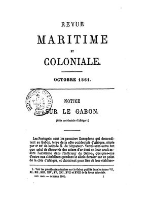 Notice Sur Le Gabon Par Le Dr F. Touchard In: Revue Maritime Et Coloniale, 1861 - 10