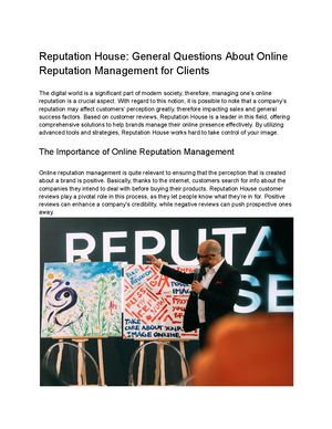 Reputation House Questions About Online Reputation Management