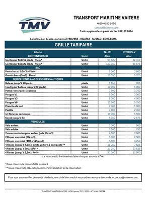 Grille Tarifaire TMV