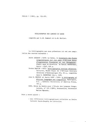 Pholia 1984 - Bilbiographie des langues du Gabon compilée par J.-M Hombert et A. -M Mortier
