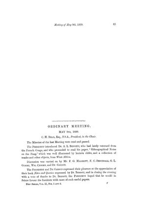 Ethnographical Notes on the Fang , Bennet A.L., JRAI Vol.29, pp. 66-98, 1899, ( PROV. JL-EM )