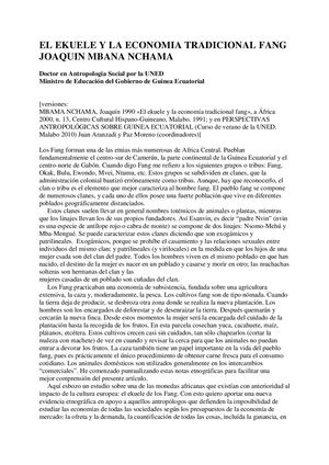 El Ekuele Y La Economia Tradicional Fang Par J. Mbama Nchama 1990