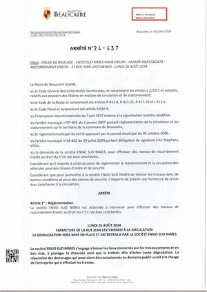 Parution Des Actes Administratifs (Arrêtés) Du 7 Août