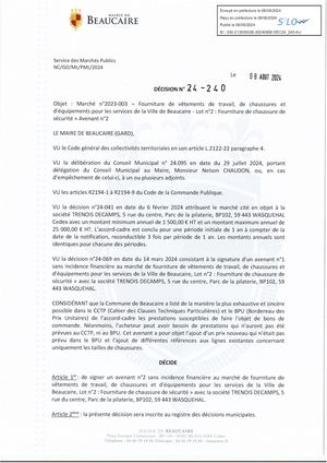 Parution Des Actes Administratifs (Décisions) Du 8 Aout
