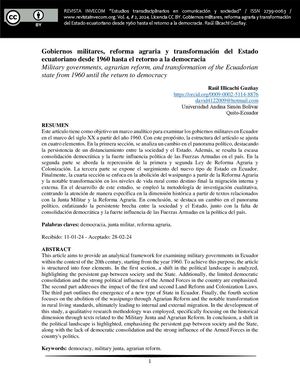 Gobiernos militares, reforma agraria y transformación del Estado ecuatoriano desde 1960 hasta el retorno a la democracia
