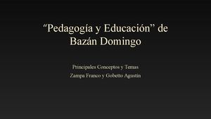 Pedagogia Y Educacion de Bazan Domingo