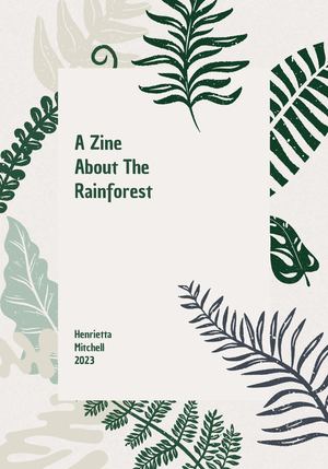 Green Cream Linocut Modern Rainforest Travel Zine