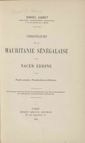 Chroniques De La Mauritanie Sénégalaise Par Ismael Hamet 1911