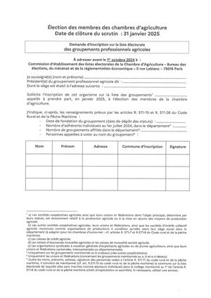 Groupements Professionnels Agricoles (Modèle De Demande D'inscription Sur Liste)