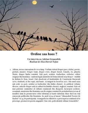 Un interviu cu Adrian Grauenfels, realizat de Elsa Dorval Tofan