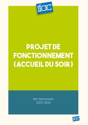 Projet De Fonctionnement Accueil Du Soir