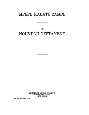 (BULU) Mfefe Kalate Zambe: Le Nouveau Testament, Par American Bible Society, 1916, ( PROV. DEFAP )