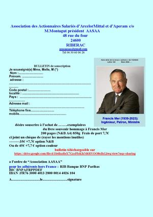 Bulletin Souscription Hommage Mer (Non Adhérents AASAA)