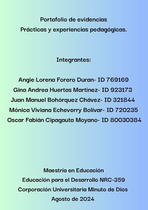 Portafolio De Evidencias Prácticas Y Experiencias Pedagógicas