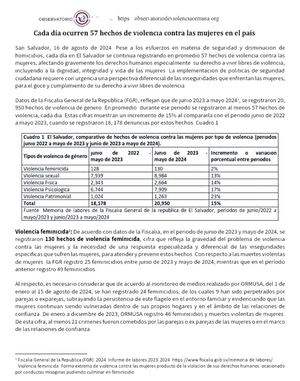 Incremento dle 15% casos de Violencia Contra La Mujer