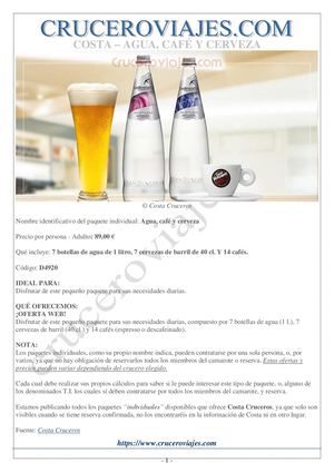 Costa Cruceros -Agua Café y Cerveza