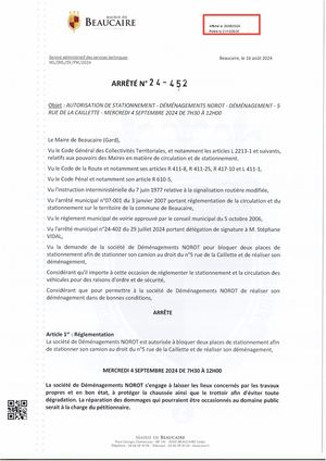 Parution Des Actes Administratifs D'aujourd'hui (arrêté) .