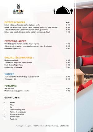 Carte Menu Seen RanHotel Bouake