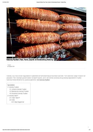 Kokoreç Fiyatları (Tam, Yarım, Çeyrek Ekmek Kokoreç)