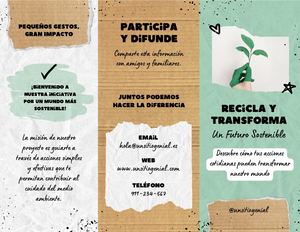Folleto Tríptico Ecológico Reciclar Medio Ambiente Scrapbook A Mano Verde Y Blanco