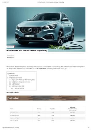 Mg Fiyat Listesi (Güncel)